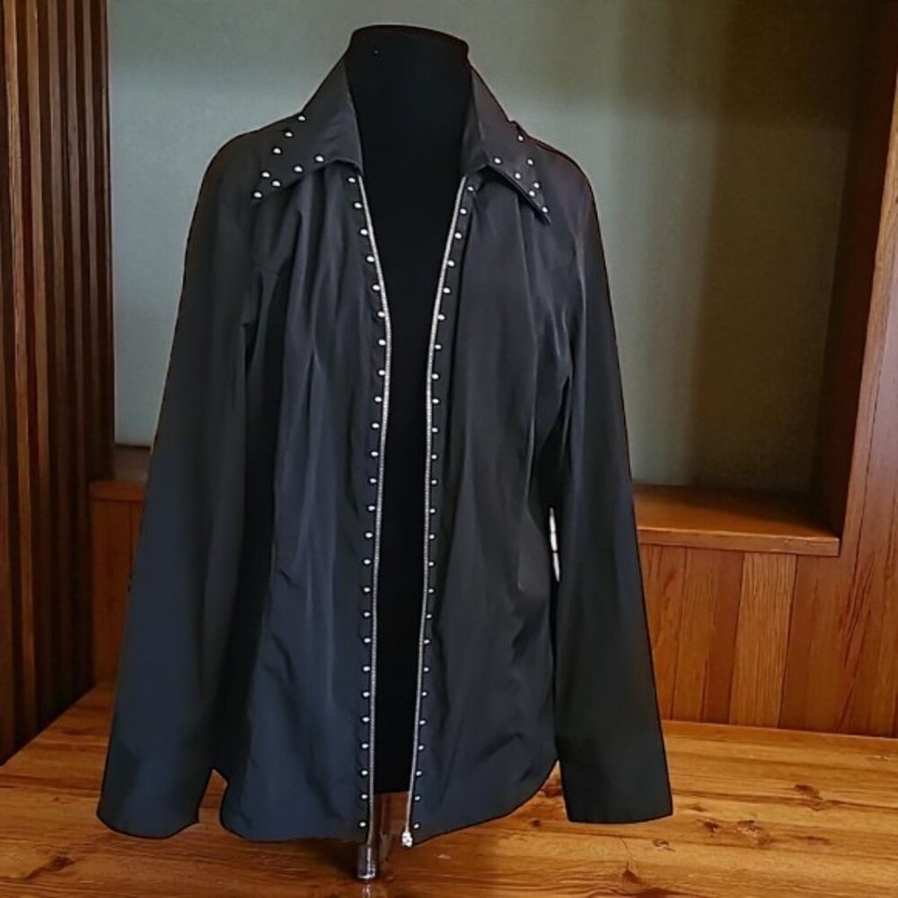 Vintage Unique Spectrum full zipper fitted stud embellished blouse Size 18/20W